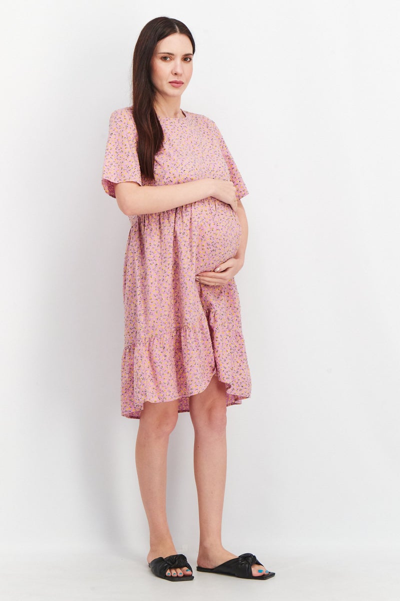PIECES Maternity Floral Print Midi Dress, Lavender Combo - Image 4